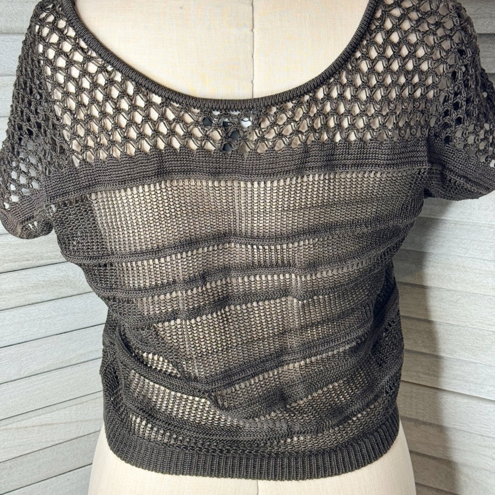 Bebe Olive Green Crochet Crop Top Small Boho Festival Y2K Chic Sweater - Picture 5 of 7